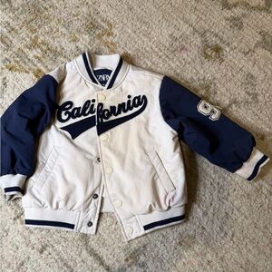 Zara Navy and White Varsity Jacket